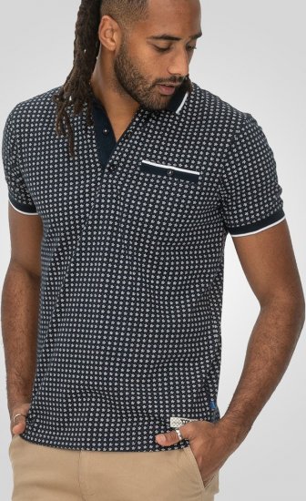 D555 Coventry AOP Polo Shirt Jacquard Collar & Ribbed Cuffs Navy - Πόλο μπλουζάκια - Aνδρικά μπλουζακια πολο μεγάλα μεγέθη