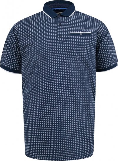 D555 Coventry AOP Polo Shirt Jacquard Collar & Ribbed Cuffs Navy - Πόλο μπλουζάκια - Aνδρικά μπλουζακια πολο μεγάλα μεγέθη