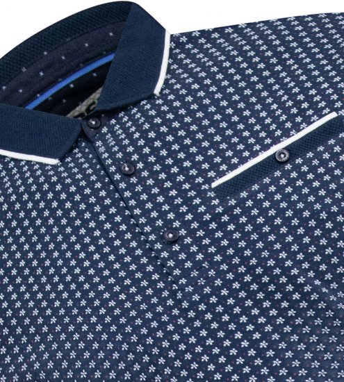 D555 Coventry AOP Polo Shirt Jacquard Collar & Ribbed Cuffs Navy - Πόλο μπλουζάκια - Aνδρικά μπλουζακια πολο μεγάλα μεγέθη