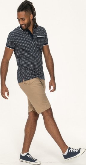 D555 Coventry AOP Polo Shirt Jacquard Collar & Ribbed Cuffs Navy - Πόλο μπλουζάκια - Aνδρικά μπλουζακια πολο μεγάλα μεγέθη