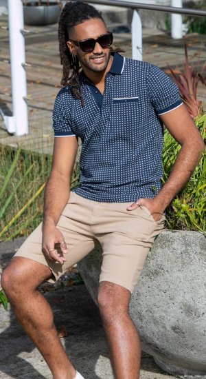 D555 Coventry AOP Polo Shirt Jacquard Collar & Ribbed Cuffs Navy - Πόλο μπλουζάκια - Aνδρικά μπλουζακια πολο μεγάλα μεγέθη
