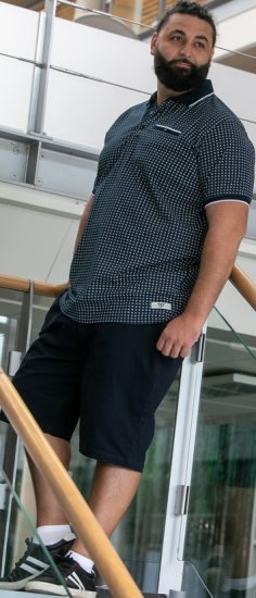 D555 Coventry AOP Polo Shirt Jacquard Collar & Ribbed Cuffs Navy - Πόλο μπλουζάκια - Aνδρικά μπλουζακια πολο μεγάλα μεγέθη