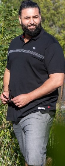 D555 Stafford Cut And Sew Embroidery Stripe Short Sleeve Polo Black - Πόλο μπλουζάκια - Aνδρικά μπλουζακια πολο μεγάλα μεγέθη