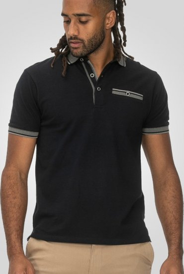 D555 Ilkeston Jacquard Collar & Cuff Short Sleeve Pique Polo Navy - Πόλο μπλουζάκια - Aνδρικά μπλουζακια πολο μεγάλα μεγέθη