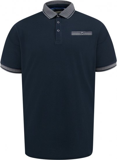 D555 Ilkeston Jacquard Collar & Cuff Short Sleeve Pique Polo Navy - Πόλο μπλουζάκια - Aνδρικά μπλουζακια πολο μεγάλα μεγέθη