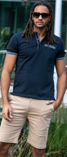 D555 Ilkeston Jacquard Collar & Cuff Short Sleeve Pique Polo Navy - Πόλο μπλουζάκια - Aνδρικά μπλουζακια πολο μεγάλα μεγέθη