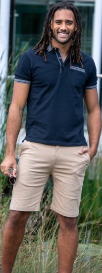 D555 Ilkeston Jacquard Collar & Cuff Short Sleeve Pique Polo Navy - Πόλο μπλουζάκια - Aνδρικά μπλουζακια πολο μεγάλα μεγέθη