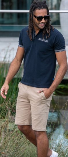 D555 Ilkeston Jacquard Collar & Cuff Short Sleeve Pique Polo Navy - Πόλο μπλουζάκια - Aνδρικά μπλουζακια πολο μεγάλα μεγέθη