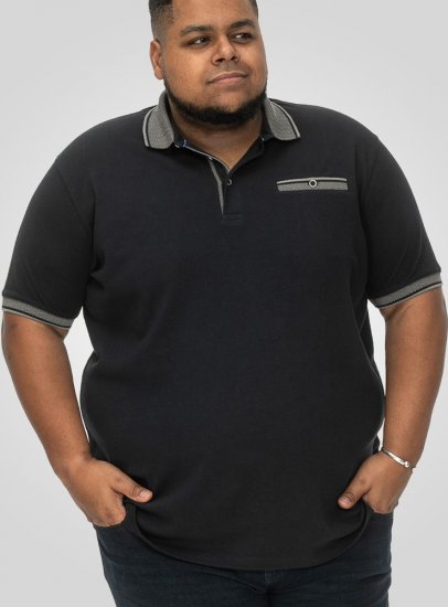 D555 Ilkeston Jacquard Collar & Cuff Short Sleeve Pique Polo Navy - Πόλο μπλουζάκια - Aνδρικά μπλουζακια πολο μεγάλα μεγέθη