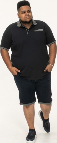 D555 Ilkeston Jacquard Collar & Cuff Short Sleeve Pique Polo Navy - Πόλο μπλουζάκια - Aνδρικά μπλουζακια πολο μεγάλα μεγέθη