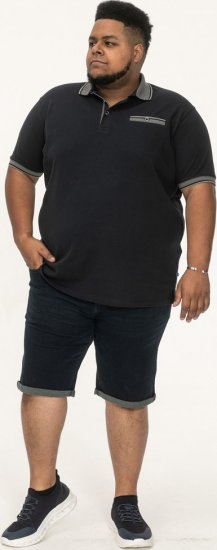 D555 Ilkeston Jacquard Collar & Cuff Short Sleeve Pique Polo Navy - Πόλο μπλουζάκια - Aνδρικά μπλουζακια πολο μεγάλα μεγέθη