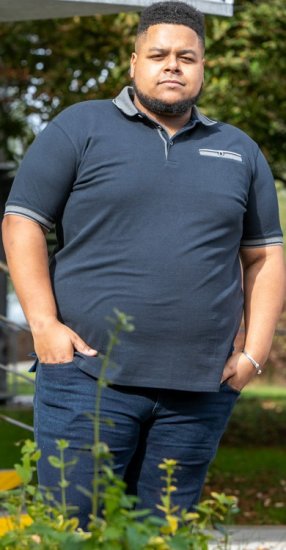 D555 Ilkeston Jacquard Collar & Cuff Short Sleeve Pique Polo Navy - Πόλο μπλουζάκια - Aνδρικά μπλουζακια πολο μεγάλα μεγέθη