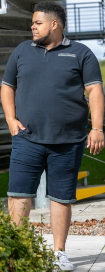 D555 Ilkeston Jacquard Collar & Cuff Short Sleeve Pique Polo Navy - Πόλο μπλουζάκια - Aνδρικά μπλουζακια πολο μεγάλα μεγέθη