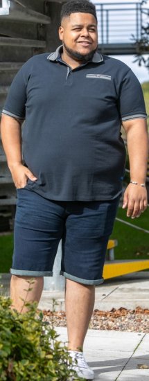 D555 Ilkeston Jacquard Collar & Cuff Short Sleeve Pique Polo Navy - Πόλο μπλουζάκια - Aνδρικά μπλουζακια πολο μεγάλα μεγέθη