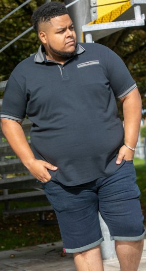 D555 Ilkeston Jacquard Collar & Cuff Short Sleeve Pique Polo Navy - Πόλο μπλουζάκια - Aνδρικά μπλουζακια πολο μεγάλα μεγέθη