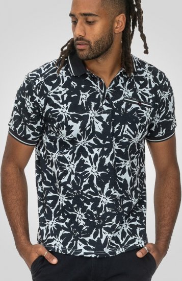 D555 Halifax AOP Hawaiian Print Short Sleeve Polo Blue - Μακό μπλουζάκια - Aνδρικά μπλουζεσ μεγάλα μεγέθη