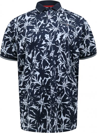 D555 Halifax AOP Hawaiian Print Short Sleeve Polo Blue - Μακό μπλουζάκια - Aνδρικά μπλουζεσ μεγάλα μεγέθη