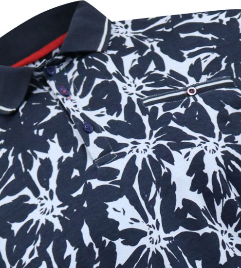 D555 Halifax AOP Hawaiian Print Short Sleeve Polo Blue - Μακό μπλουζάκια - Aνδρικά μπλουζεσ μεγάλα μεγέθη