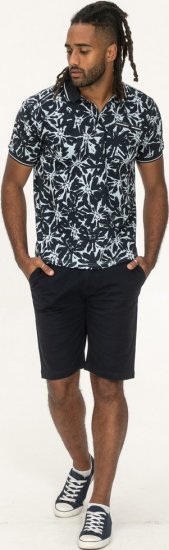 D555 Halifax AOP Hawaiian Print Short Sleeve Polo Blue - Μακό μπλουζάκια - Aνδρικά μπλουζεσ μεγάλα μεγέθη