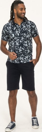 D555 Halifax AOP Hawaiian Print Short Sleeve Polo Blue - Μακό μπλουζάκια - Aνδρικά μπλουζεσ μεγάλα μεγέθη