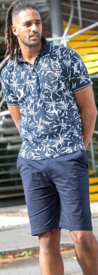 D555 Halifax AOP Hawaiian Print Short Sleeve Polo Blue - Μακό μπλουζάκια - Aνδρικά μπλουζεσ μεγάλα μεγέθη