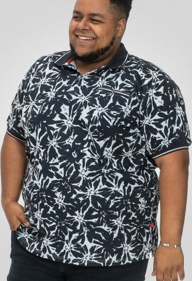 D555 Halifax AOP Hawaiian Print Short Sleeve Polo Blue - Μακό μπλουζάκια - Aνδρικά μπλουζεσ μεγάλα μεγέθη