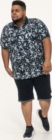 D555 Halifax AOP Hawaiian Print Short Sleeve Polo Blue - Μακό μπλουζάκια - Aνδρικά μπλουζεσ μεγάλα μεγέθη