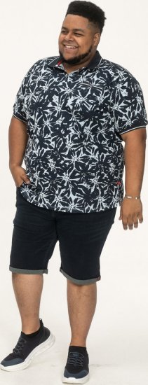 D555 Halifax AOP Hawaiian Print Short Sleeve Polo Blue - Μακό μπλουζάκια - Aνδρικά μπλουζεσ μεγάλα μεγέθη