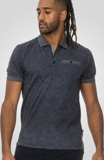 D555 Uttoxeter AOP Leaf Print Short Sleeve Polo Denim - Πόλο μπλουζάκια - Aνδρικά μπλουζακια πολο μεγάλα μεγέθη