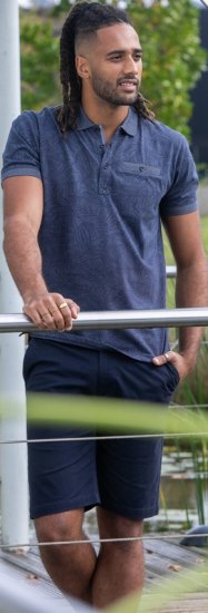 D555 Uttoxeter AOP Leaf Print Short Sleeve Polo Denim - Πόλο μπλουζάκια - Aνδρικά μπλουζακια πολο μεγάλα μεγέθη