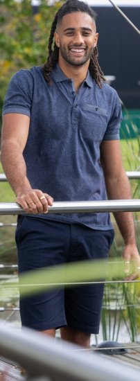 D555 Uttoxeter AOP Leaf Print Short Sleeve Polo Denim - Πόλο μπλουζάκια - Aνδρικά μπλουζακια πολο μεγάλα μεγέθη