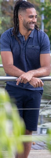 D555 Uttoxeter AOP Leaf Print Short Sleeve Polo Denim - Πόλο μπλουζάκια - Aνδρικά μπλουζακια πολο μεγάλα μεγέθη