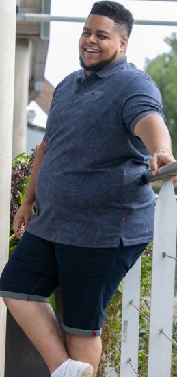 D555 Uttoxeter AOP Leaf Print Short Sleeve Polo Denim - Πόλο μπλουζάκια - Aνδρικά μπλουζακια πολο μεγάλα μεγέθη