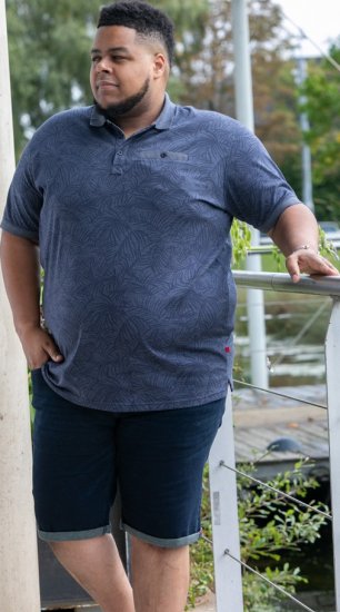 D555 Uttoxeter AOP Leaf Print Short Sleeve Polo Denim - Πόλο μπλουζάκια - Aνδρικά μπλουζακια πολο μεγάλα μεγέθη