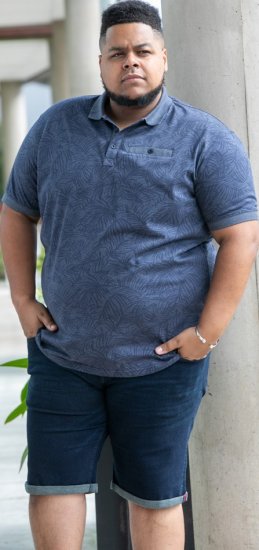 D555 Uttoxeter AOP Leaf Print Short Sleeve Polo Denim - Πόλο μπλουζάκια - Aνδρικά μπλουζακια πολο μεγάλα μεγέθη