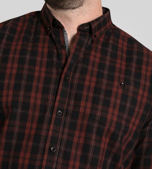 D555 Horsham Long Sleeve Shirt with Chest Pocket Burgundy/Black Check - Πουκάμισα - Aνδρικά πουκαμισα μεγαλα μεγάλα μεγέθη