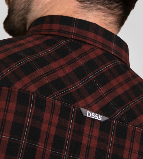 D555 Horsham Long Sleeve Shirt with Chest Pocket Burgundy/Black Check - Πουκάμισα - Aνδρικά πουκαμισα μεγαλα μεγάλα μεγέθη