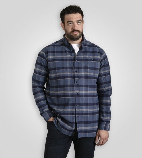 D555 Shrewsbury Long Sleeve with Chest Pocket Blue/Navy Check - Πουκάμισα - Aνδρικά πουκαμισα μεγαλα μεγάλα μεγέθη