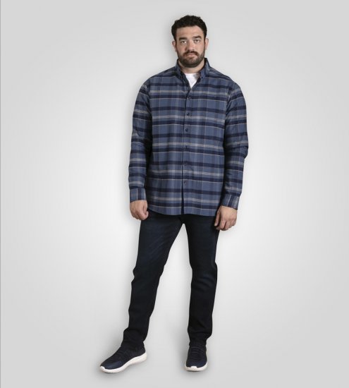 D555 Shrewsbury Long Sleeve with Chest Pocket Blue/Navy Check - Πουκάμισα - Aνδρικά πουκαμισα μεγαλα μεγάλα μεγέθη