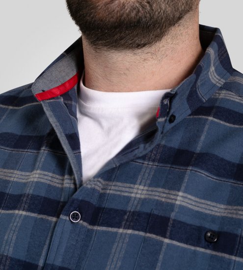 D555 Shrewsbury Long Sleeve with Chest Pocket Blue/Navy Check - Πουκάμισα - Aνδρικά πουκαμισα μεγαλα μεγάλα μεγέθη