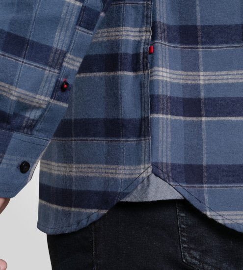 D555 Shrewsbury Long Sleeve with Chest Pocket Blue/Navy Check - Πουκάμισα - Aνδρικά πουκαμισα μεγαλα μεγάλα μεγέθη