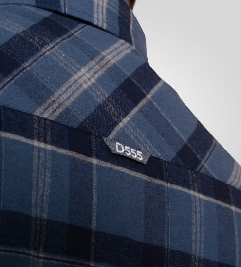 D555 Shrewsbury Long Sleeve with Chest Pocket Blue/Navy Check TALL SIZES - Πουκάμισα - Aνδρικά πουκαμισα μεγαλα μεγάλα μεγέθη