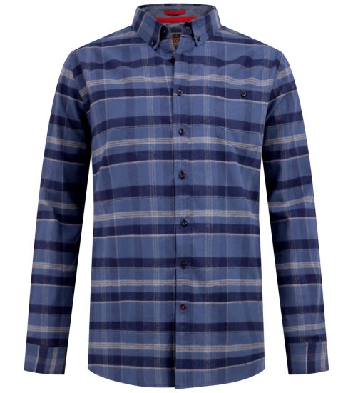 D555 Shrewsbury Long Sleeve with Chest Pocket Blue/Navy Check - Πουκάμισα - Aνδρικά πουκαμισα μεγαλα μεγάλα μεγέθη