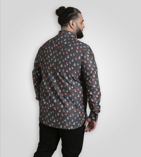 D555 Wakefield Long Sleeve AOP Guitar Printed Shirt Grey - Πουκάμισα - Aνδρικά πουκαμισα μεγαλα μεγάλα μεγέθη