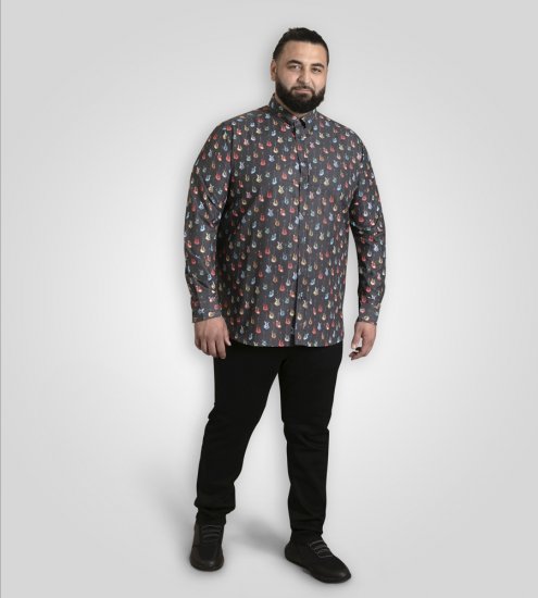 D555 Wakefield Long Sleeve AOP Guitar Printed Shirt Grey - Πουκάμισα - Aνδρικά πουκαμισα μεγαλα μεγάλα μεγέθη