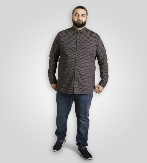 D555 Sheffield Long Sleeve AOP Micro Gold Shirt Navy - Πουκάμισα - Aνδρικά πουκαμισα μεγαλα μεγάλα μεγέθη