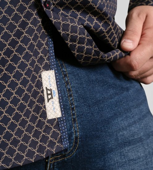 D555 Sheffield Long Sleeve AOP Micro Gold Shirt Navy - Πουκάμισα - Aνδρικά πουκαμισα μεγαλα μεγάλα μεγέθη
