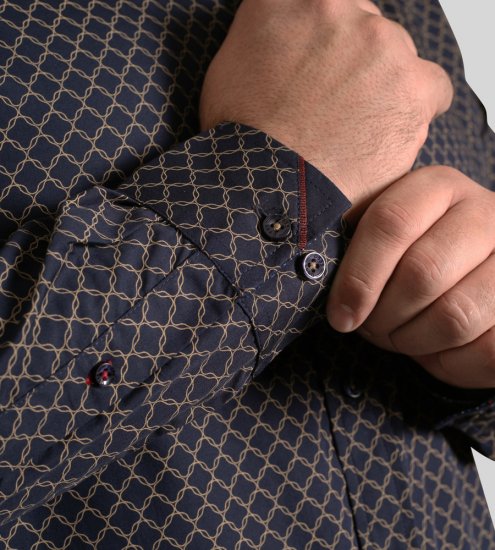 D555 Sheffield Long Sleeve AOP Micro Gold Shirt Navy - Πουκάμισα - Aνδρικά πουκαμισα μεγαλα μεγάλα μεγέθη