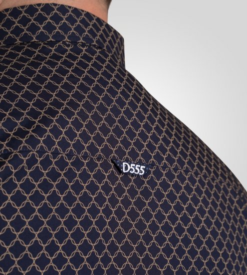 D555 Sheffield Long Sleeve AOP Micro Gold Shirt Navy - Πουκάμισα - Aνδρικά πουκαμισα μεγαλα μεγάλα μεγέθη