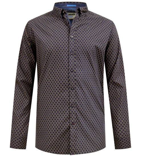 D555 Sheffield Long Sleeve AOP Micro Gold Shirt Navy - Πουκάμισα - Aνδρικά πουκαμισα μεγαλα μεγάλα μεγέθη